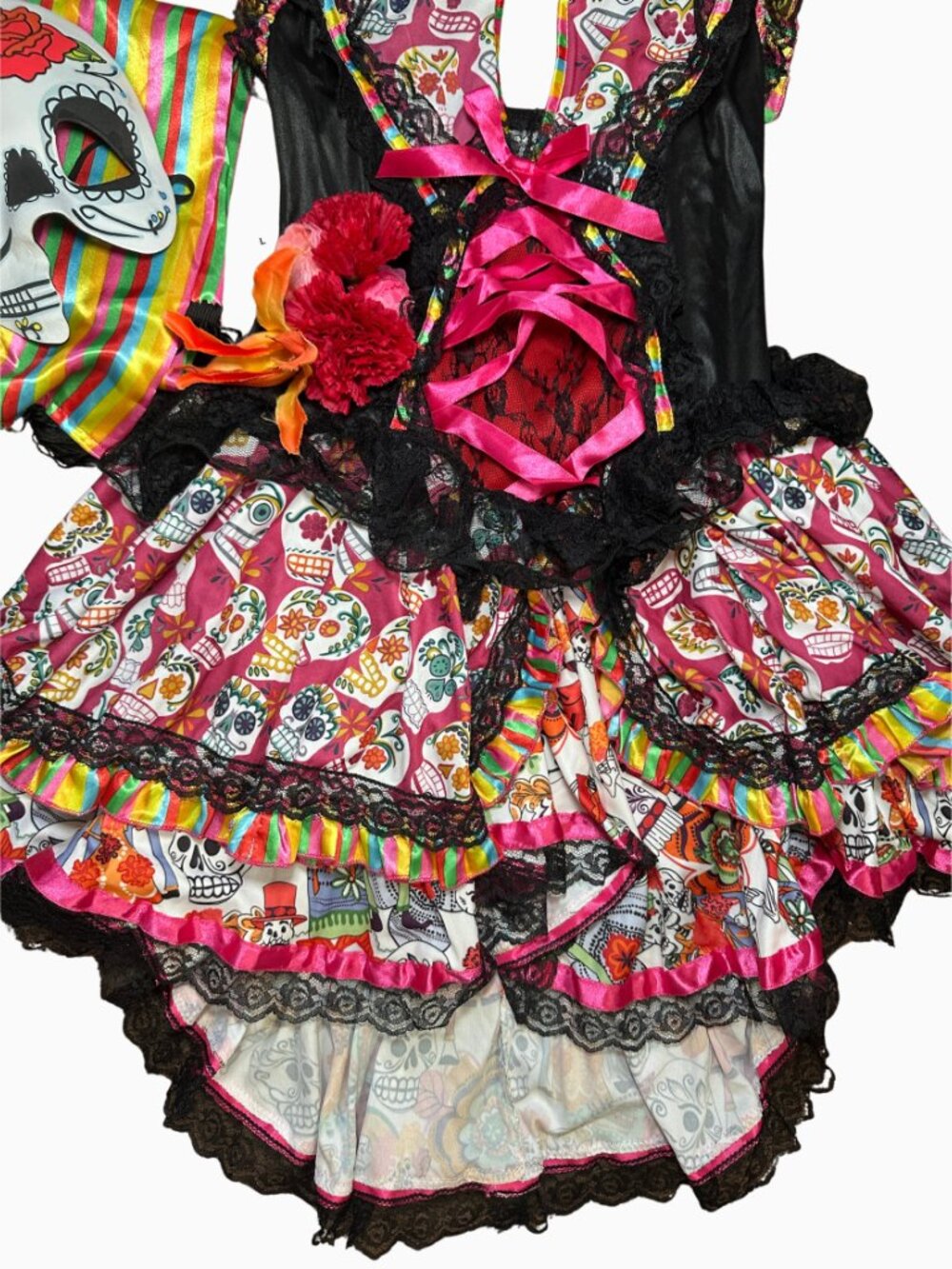 Party King Day of the Dead Sugar Skull Halloween Costume 3pc Set Small - Picture 5 of 8